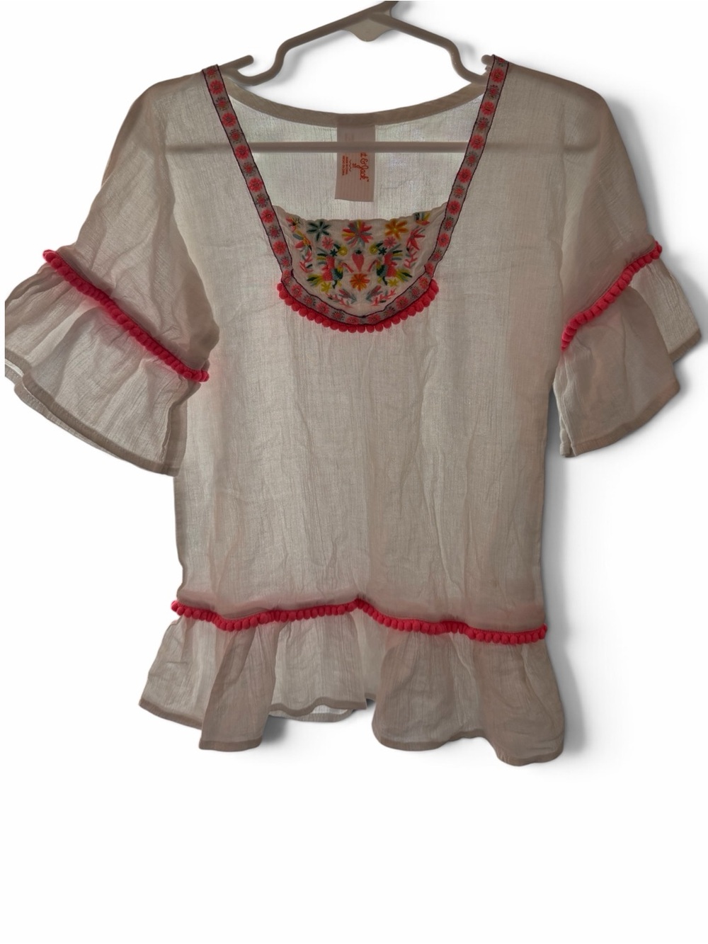 Cat & Jack Embroidered Peasant dress with Pink Trim